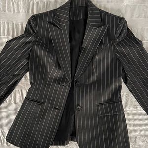 Custom made charcoal gray pin stripe 3 piece suit - women